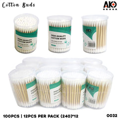 AKO 100Pcs/Pack Cotton Swabs Bamboo Stick White