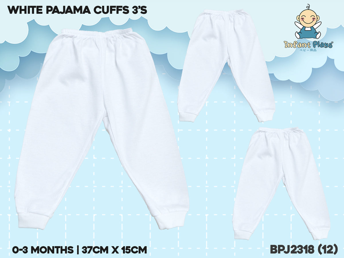 INFANT PAJAMA CUFFS 3IN1 SET PLAIN WHITE