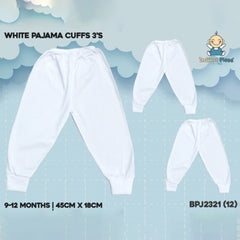 INFANT PAJAMA CUFFS 3IN1 SET PLAIN WHITE