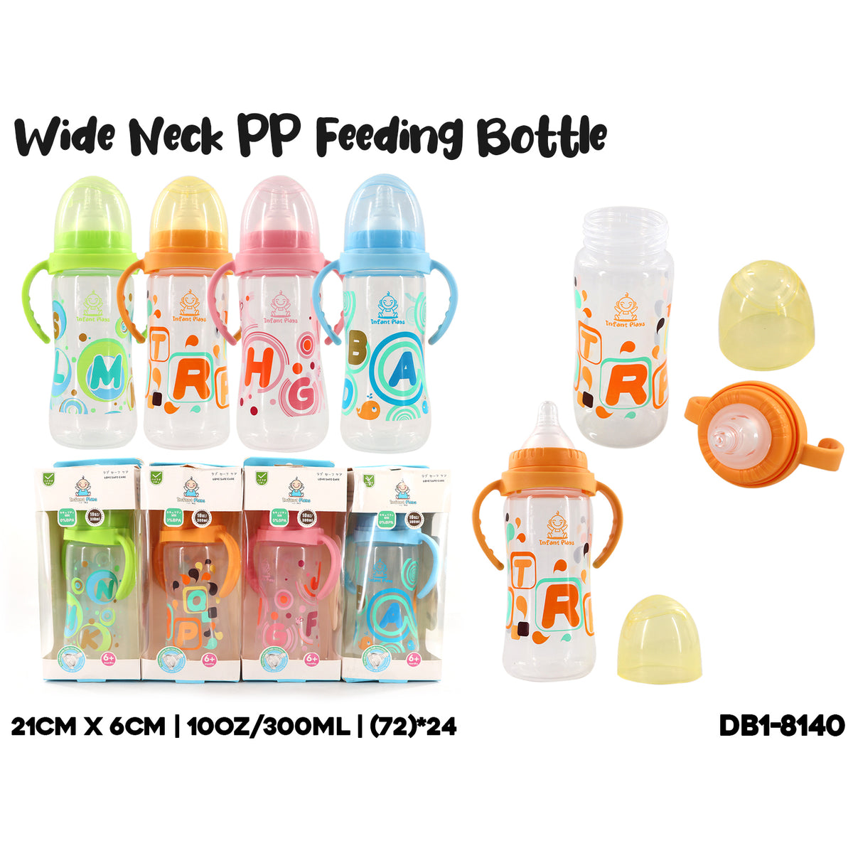INFANTS Breastfeeding Biberon Dede Tsupon with a Plastic Baby Milk Feeding Bottle with Handles