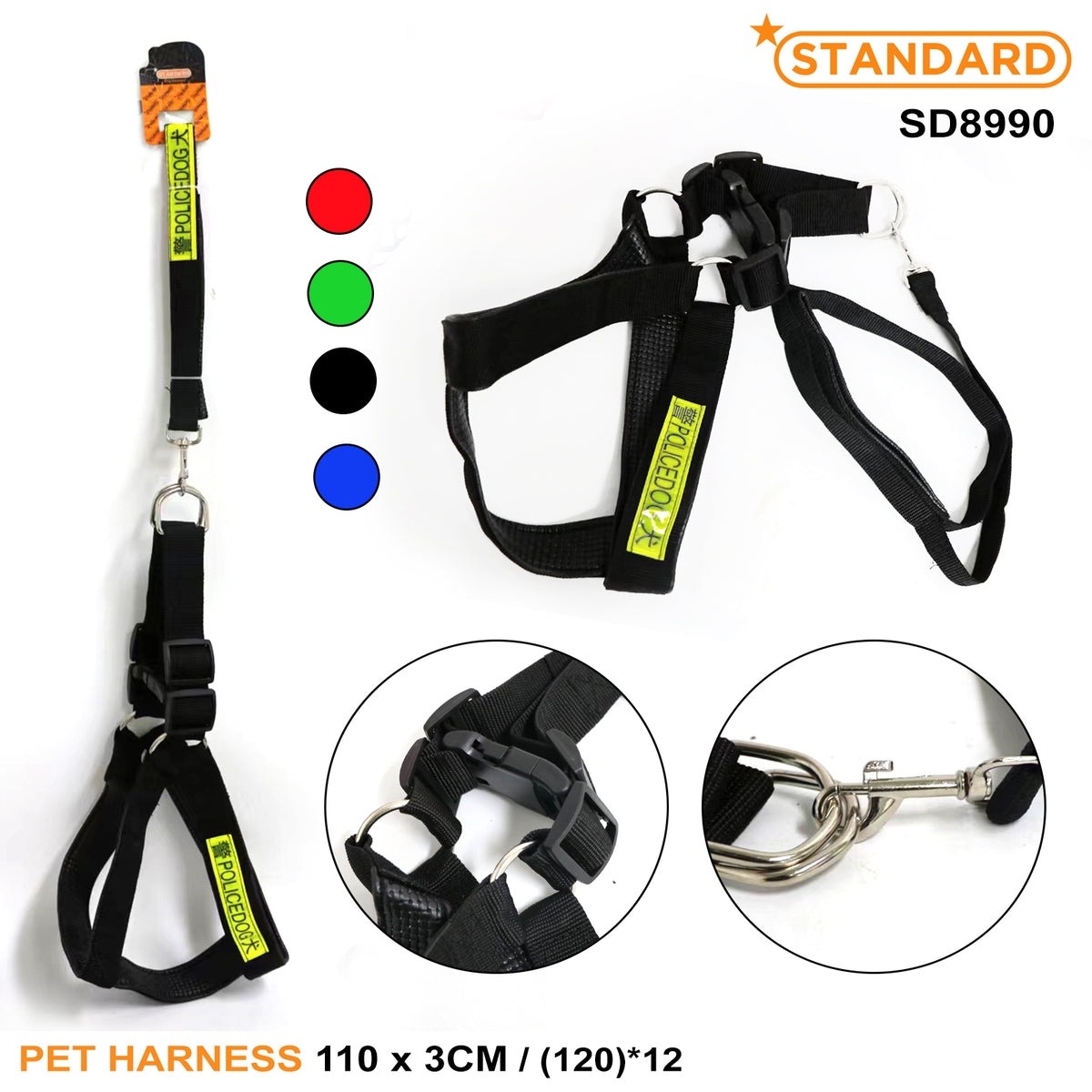 Pet Dog Harness with Leash&Collar Pet Dog Leash Chest Straps Three-Piece For Small Medium Large Dogs 110*3CM SD8990